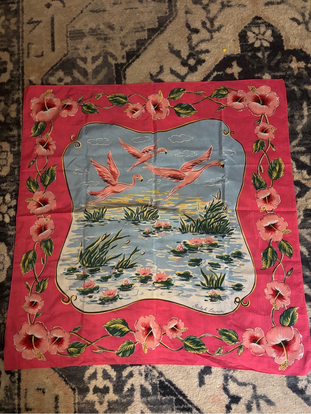 Polo by Ralph Lauren Pink Flamingo & Floral Scarf